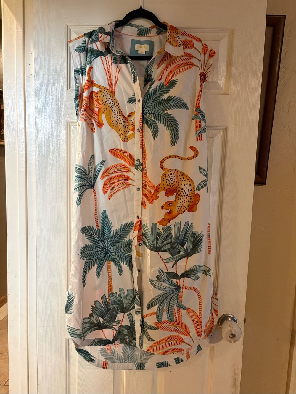 Anthropologie Maeve The Lillian Leopard Palm Tropical Midi Shirt Dress Small